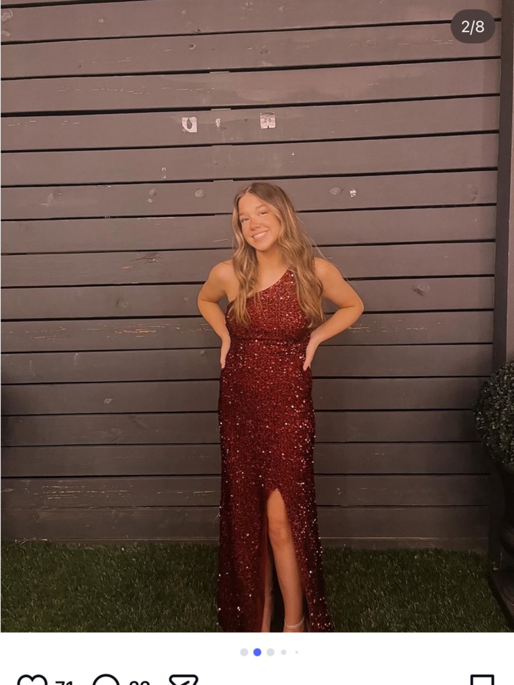 Sequined One-Shoulder Burgundy Evening Gown